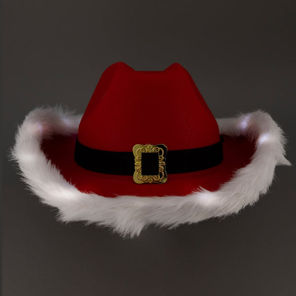 Light Up LED Santa Claus Red Christmas Cowboy Hat