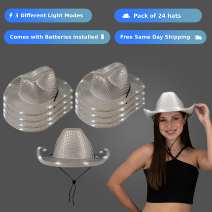 LED light up white cowboy hat 