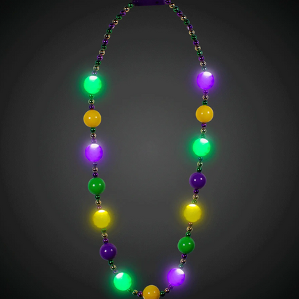 LED Light Up Flashing 46 Inch Mardi Gras Beads Necklace