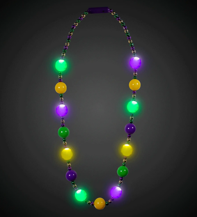 LED Light Up Flashing 46 Inch Mardi Gras Beads Necklace