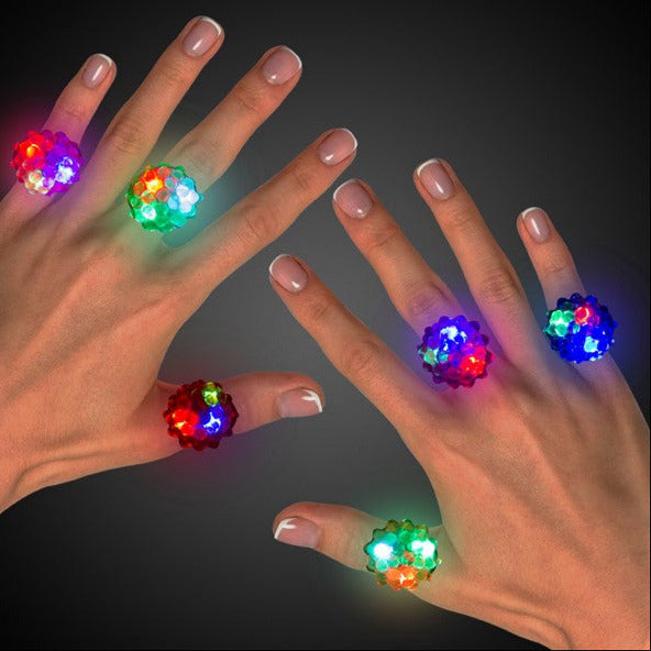 LED Light Up Bumpy Jelly Rings - Assorted Pack of 24