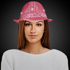 LED Light Up Flashing Pink Sequin Fedora Hat