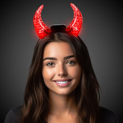 LED Light Up Red Crystal Devil Horns Headband