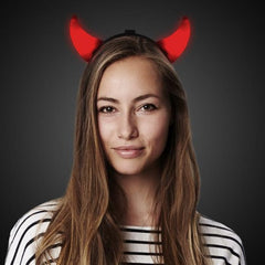 LED Light Up Red Devil Horns Headbands - Pack of 12