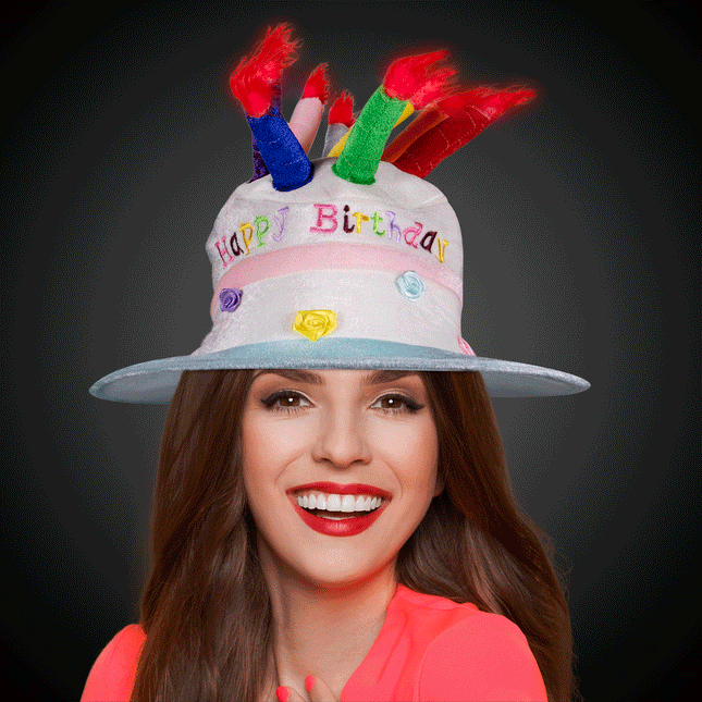 LED Birthday Cake Hat With Light Up Flashing Candles