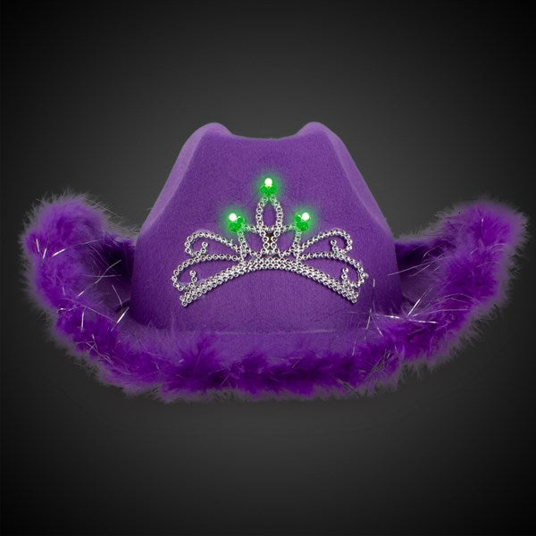 LED Light Up Purple Cowboy Hat With Tiara
