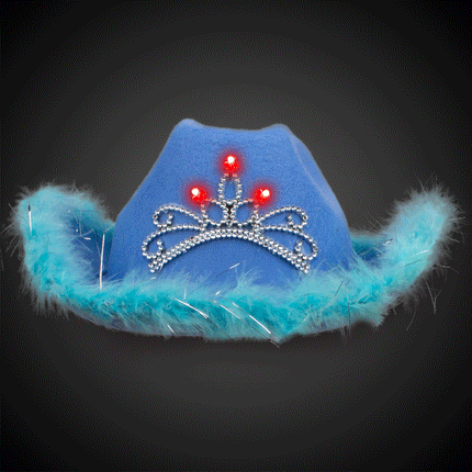 LED Blue Feather Cowboy Hat With Light Up Tiara