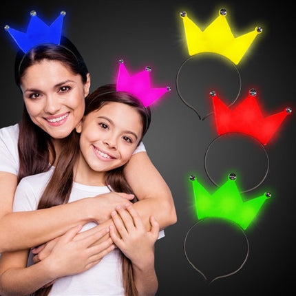 LED Flashing Assorted Crown Headbands - Pack of 12
