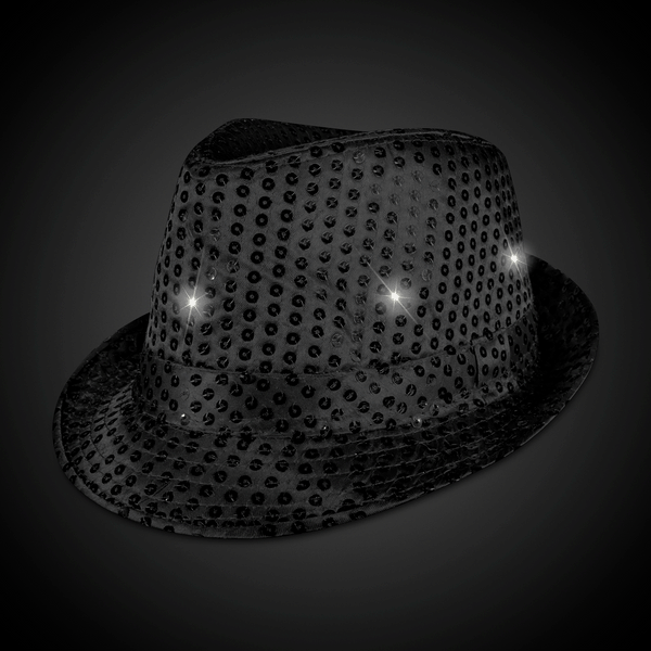LED Flashing Black Sequin Fedora Hat