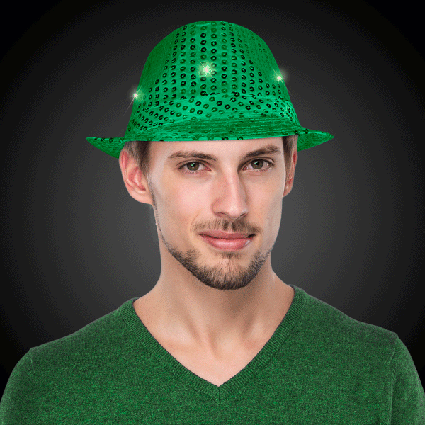 LED Flashing Dark Green Sequin Fedora Hat