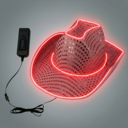 LED Flashing EL Wire Glow Pink Sequin Cowboy Hat - Pack of 36 Hats