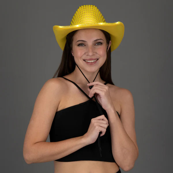 LED Light Up Flashing Gold Sequin Cowboy Hat