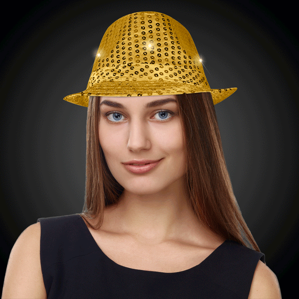 LED Flashing Gold Sequin Fedora Hat