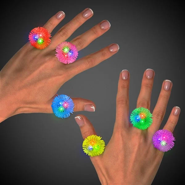 LED Light Up Flashing Jelly Porcupine Rings - Assorted