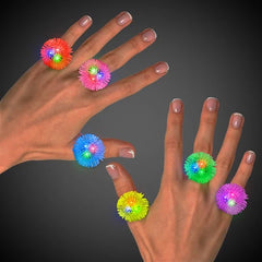 LED Light Up Flashing Jelly Porcupine Rings - Assorted