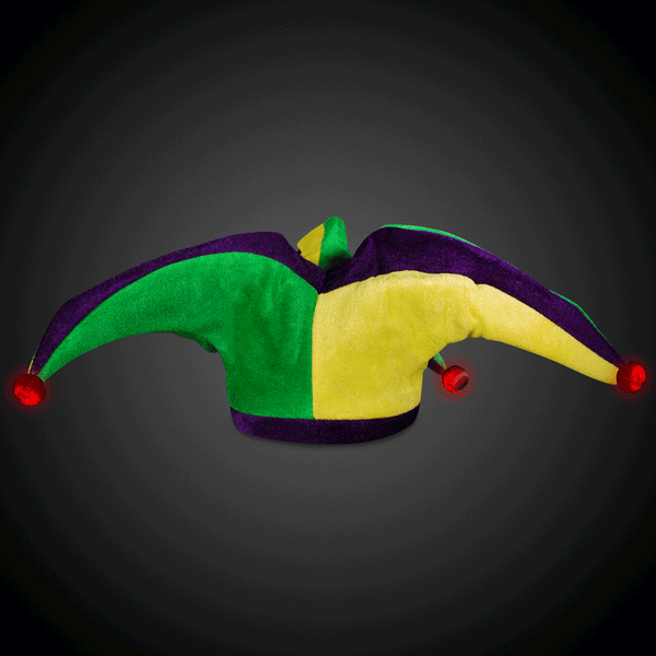 LED Flashing Mardi Gras Velvet Jester Hat