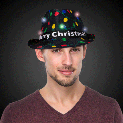 LED Flashing Merry Christmas Fedora Hat
