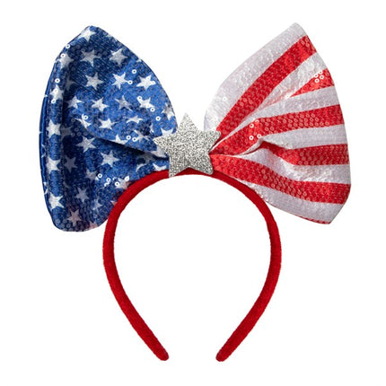 LED Flashing Patriotic Sequin Bow Headband