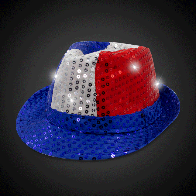 LED Flashing Patriotic Sequin Fedora Hat