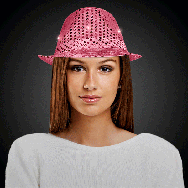 LED Flashing Pink Sequin Fedora Hat