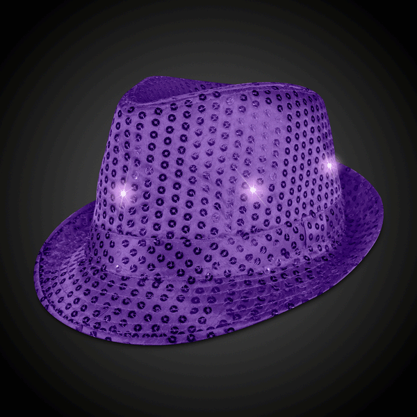 LED Flashing Purple Sequin Fedora Hat