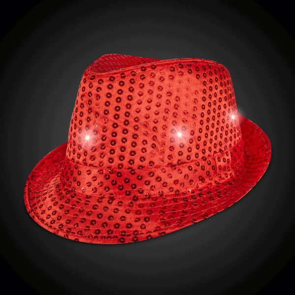 LED Flashing Red Sequin Fedora Hat