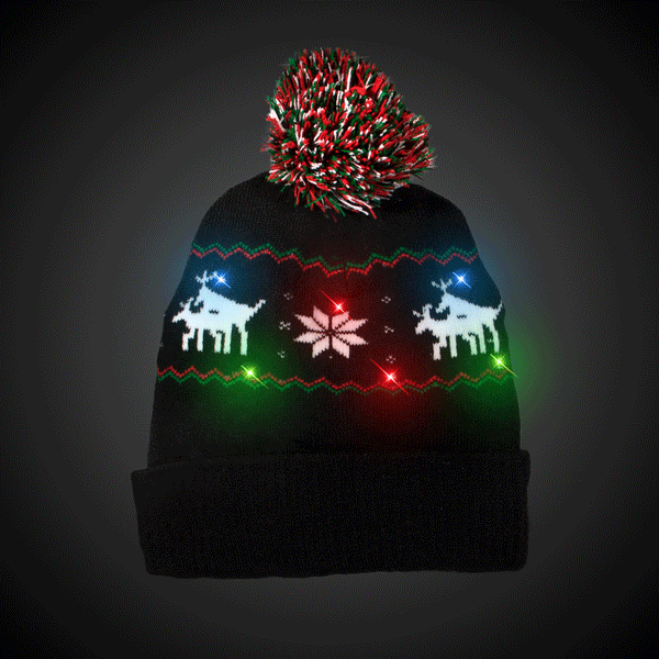 LED Flashing Reindeer Knit Beanie