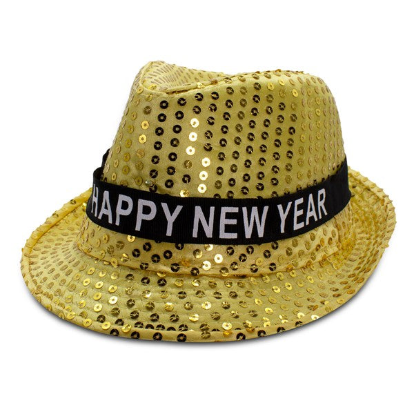 LED Happy New Year Gold Sequins Fedora Hat