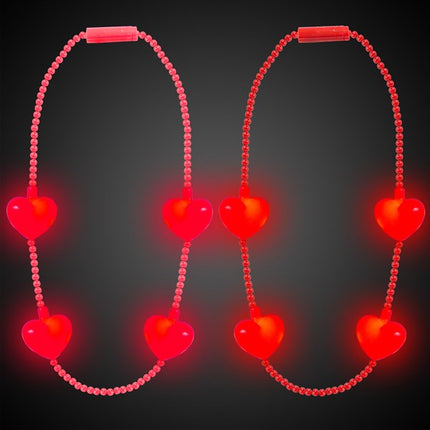 LED Jumbo Heart Beaded Necklaces - Pack of 12
