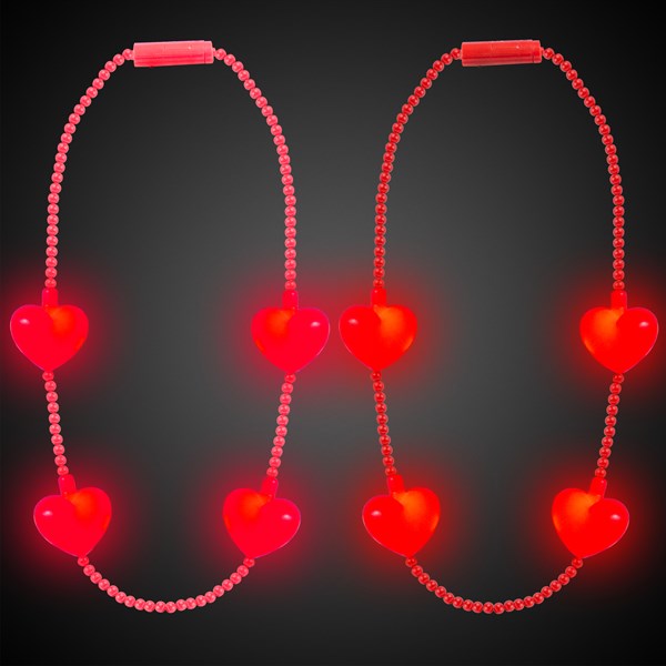 LED Jumbo Heart Beaded Necklaces - Pack of 12