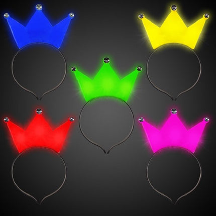 LED Light Up Assorted Crown Headbands - Pack of 12