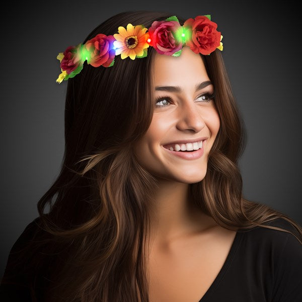 LED Light Up Assorted Flowers Halo Crown Headband