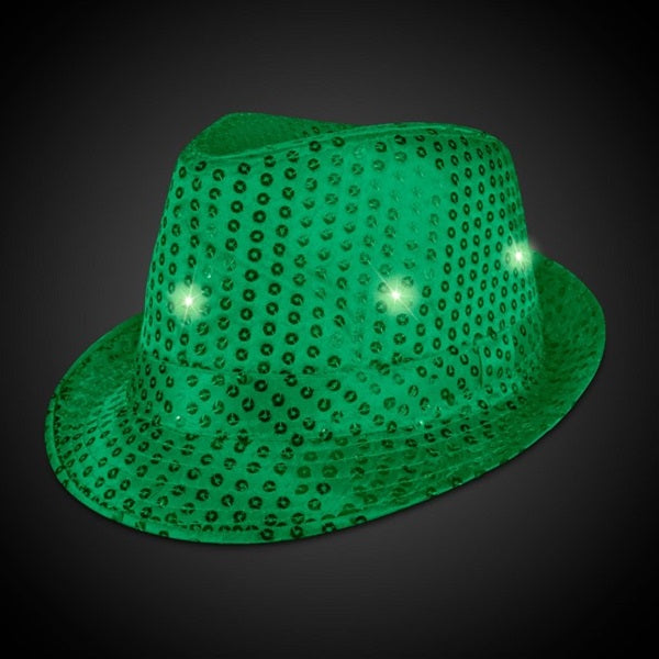 LED Light Up Dark Green Sequin Fedora Hat