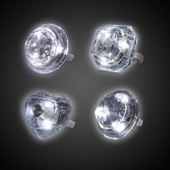 LED Light Up Diamond White Bling Rings - Assorted Shapes