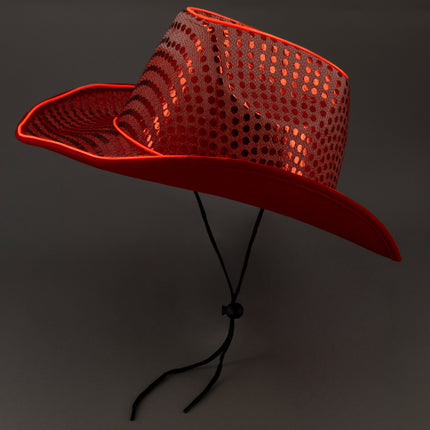 LED Light Up EL Wire Red Sequin Cowboy Hat