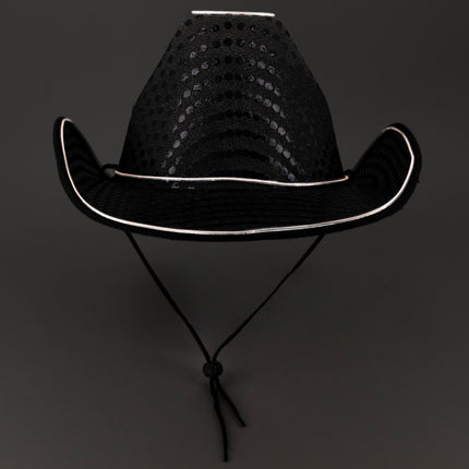 LED Light Up EL Wire Sequin Black Cowboy Hat