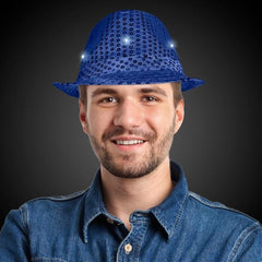 LED Light Up Flashing Blue Sequin Fedora Hat