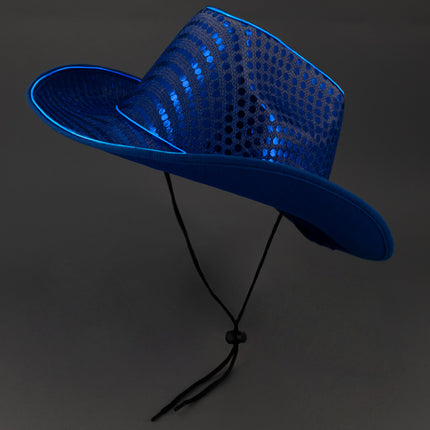 LED Flashing EL Wire Blue Sequin Cowboy Hat