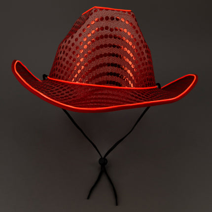LED Light Up Flashing EL Wire Red Sequin Cowboy Hat