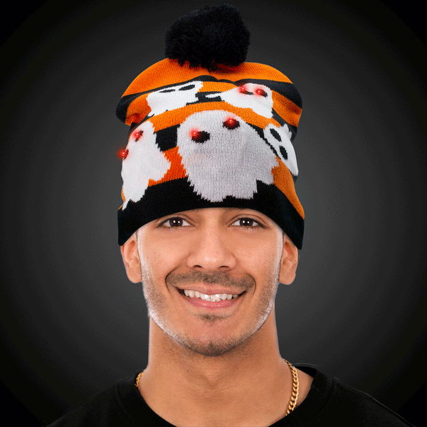LED Light Up Flashing Ghost Knit Hat Beanie