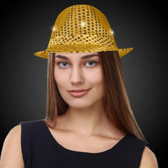 LED Light Up Flashing Gold Sequin Fedora Hat