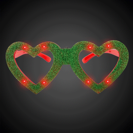 LED Light Up Flashing Green Heart Glitter Glasses