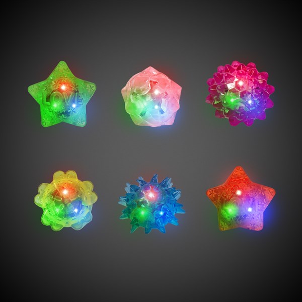 LED Light Up Flashing Jelly Rings - Assorted Colors & Designs