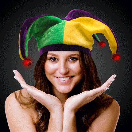 LED Light Up Flashing Mardi Gras Velvet Jester Hat