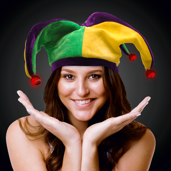 LED Light Up Flashing Mardi Gras Velvet Jester Hat