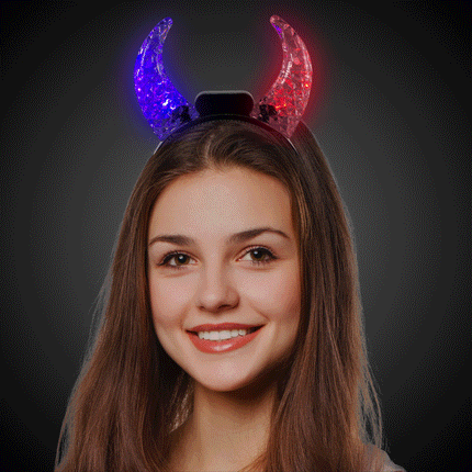 LED Light Up Flashing Multi-Color Crystal Devil Horns Headband