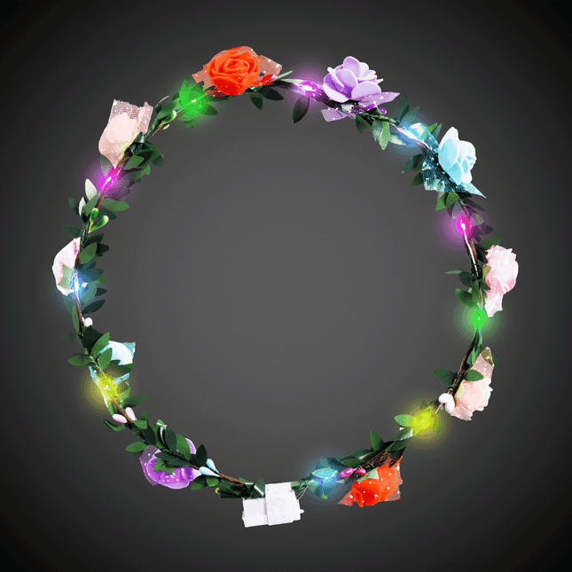 LED Light Up Flashing Multi-Color Roses Halo Headband