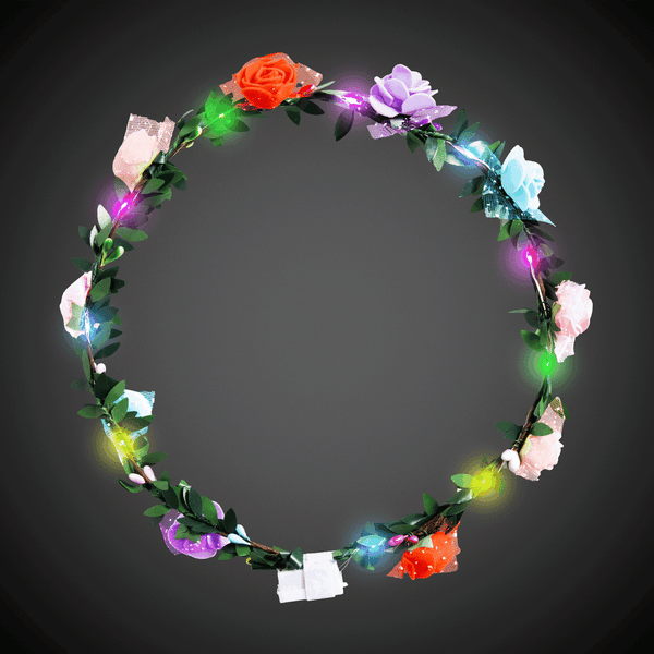 LED Light Up Flashing Multi-Color Roses Halo Headband