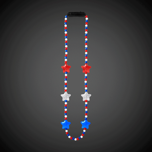 LED Light Up Flashing Patriotic Star Bead Necklace