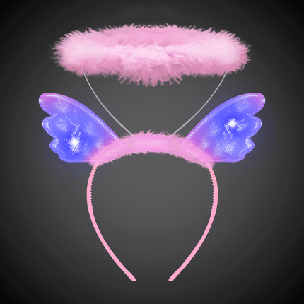 LED Light Up Flashing Pink Plush Angel Headband